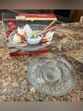 Vintage Bali Clear Glass Chip & Dip Serving Set